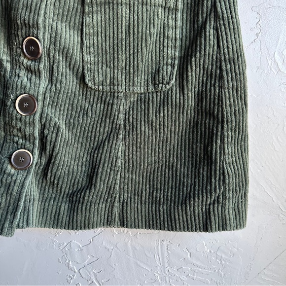 Zara Green Corduroy Button Front Mini Skirt Indie Dark Academia Cottagecore Sz S - Picture 4 of 11